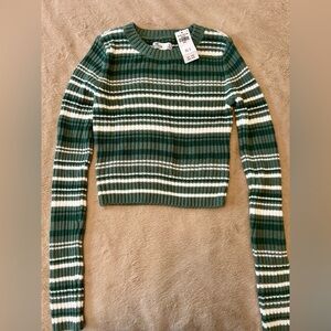 Women’s cropped green striped sweater - brand new - size small